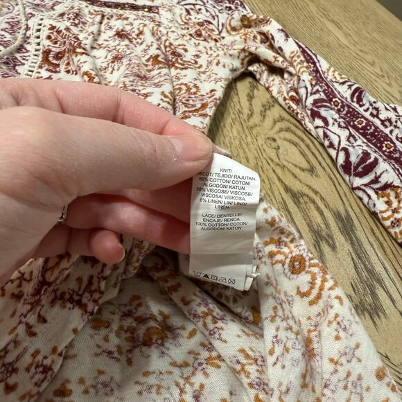 Lucky Brand Women’s Small  Aztec Boho Print Peasant Shirt - Picture 7 of 10